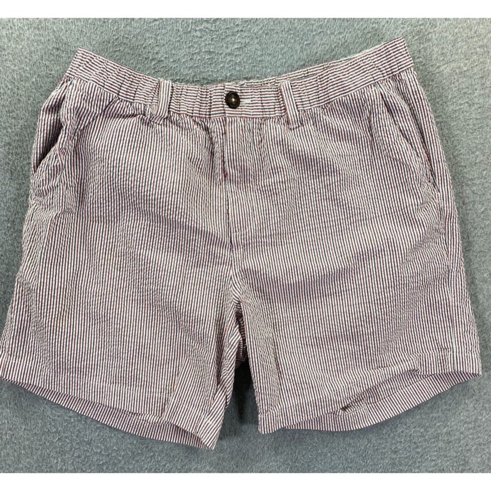 Chubbies Chino Shorts Men's XL Red Blue Seersucker Striped 7" Inseam Stretch